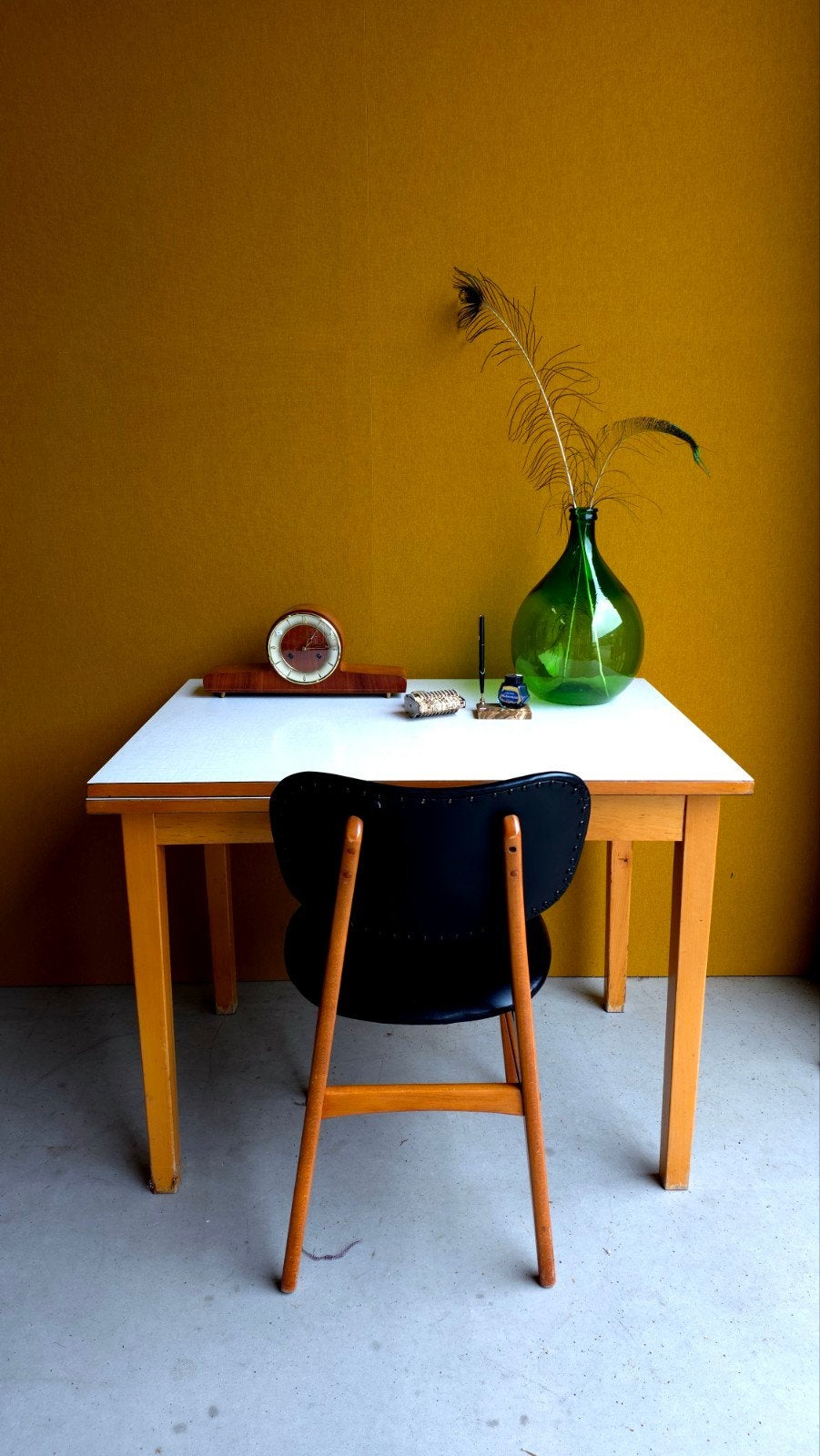 Vintage jaren '50 beuken eettafel, formica blad, uitklapbaar, Gebruikt, 100 tot 150 cm, Vintage, Vijf personen of meer