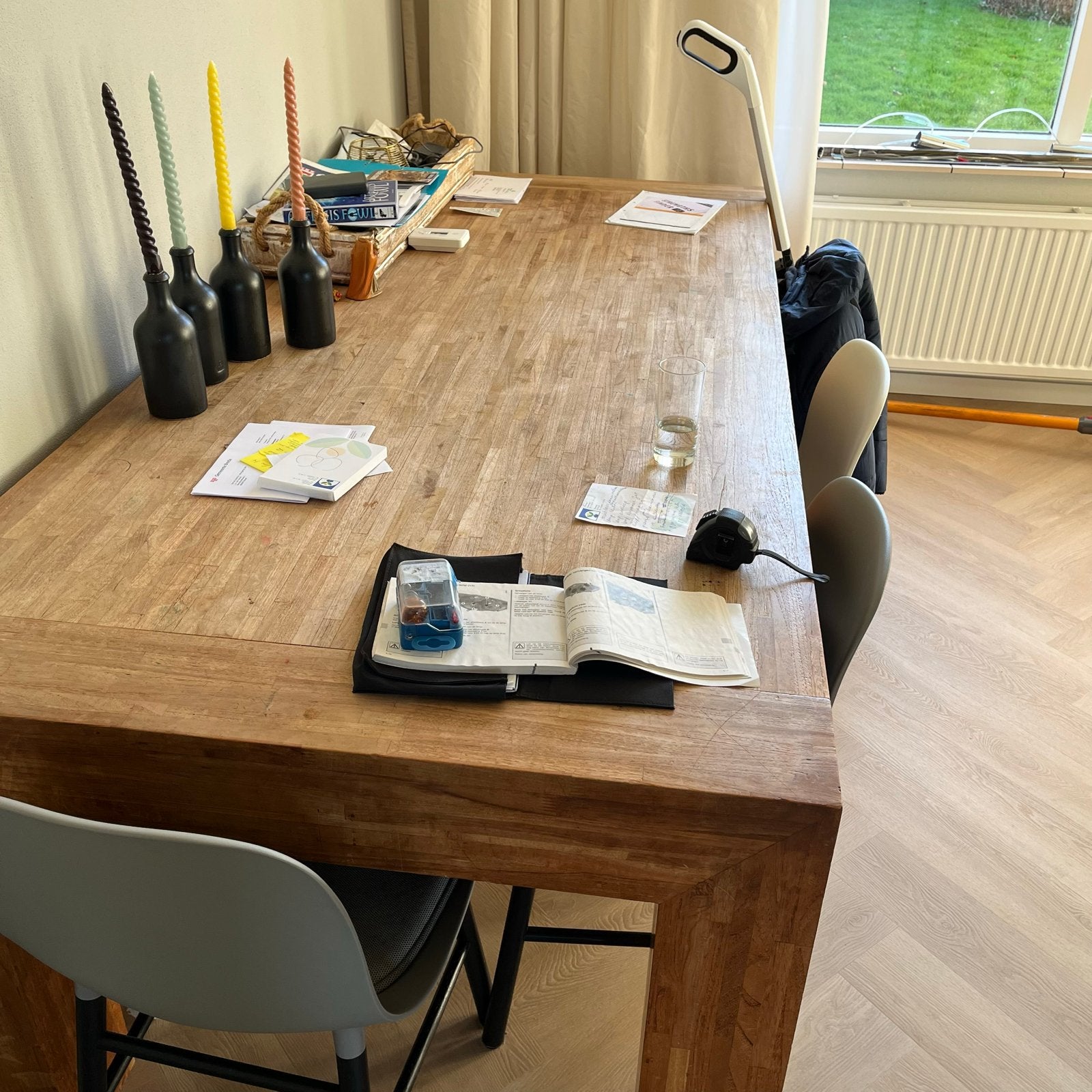 Robuuste Teakhouten Eettafel - 220x100 cm, Ophalen, Gebruikt, 100 tot 150 cm, Teakhout
