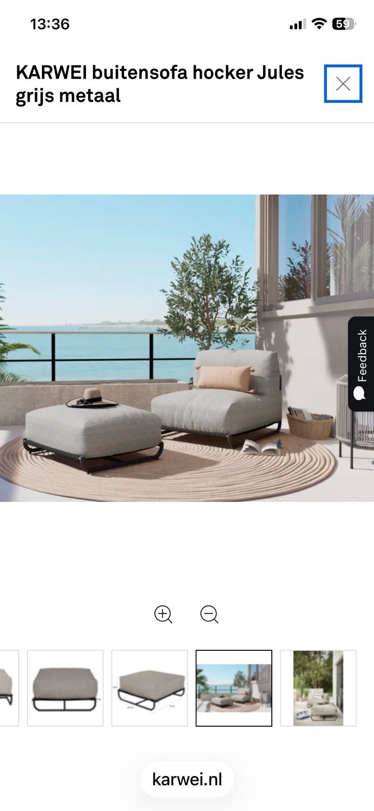 Lounge stoel + hocker tuin Karwei, Tuin en Terras, Ophalen, Zo goed als nieuw