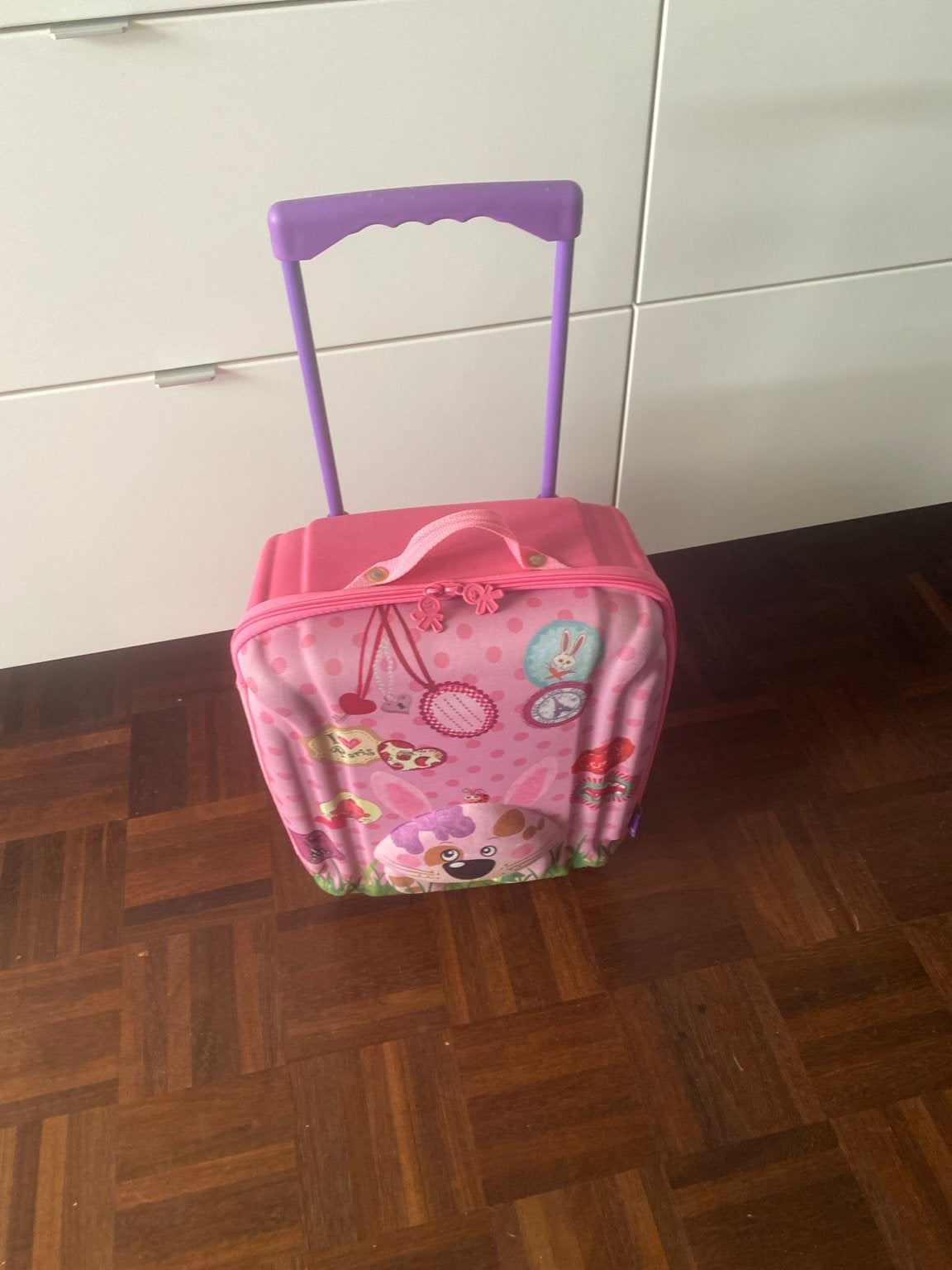 Okedogy Kinderkoffer roze met konijn - 35x45x20 cm, Ophalen, 40 tot 60 cm, Gebruikt, 20 tot 30 cm