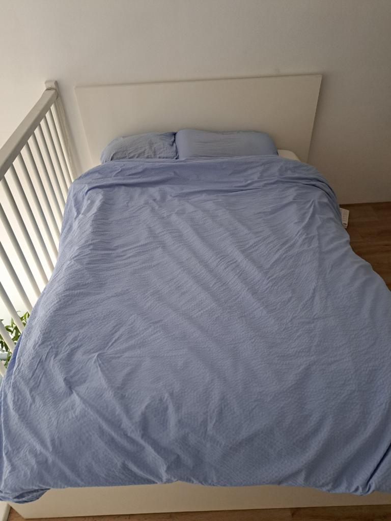 IKEA bed wit 140x200 MALM bedframe lattenbodem, Ophalen, Gebruikt, Wit, 140 cm