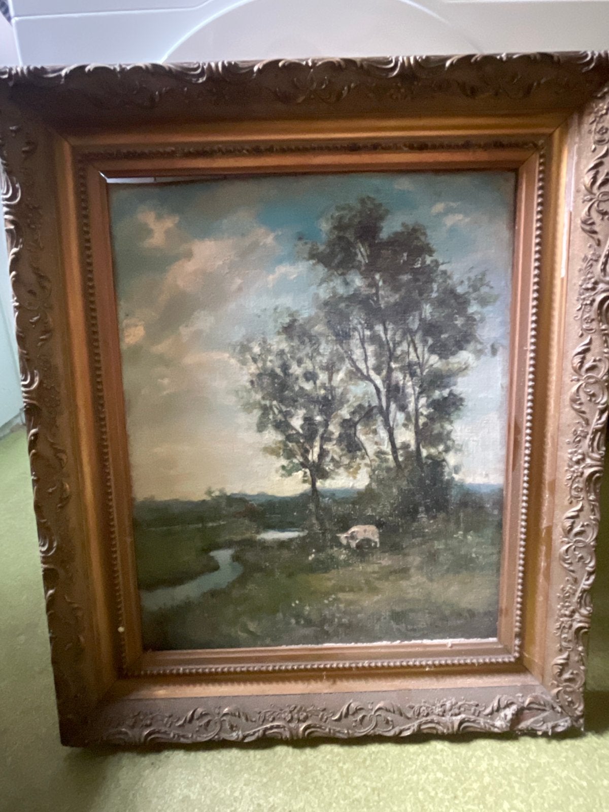 Klassiek Landschap met Schaap - Olieverf op Doek, Ophalen, Doek, Gesigneerd, Landschap