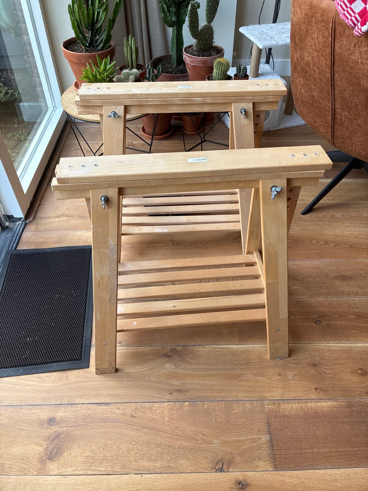 Twee houten schragen - ideaal voor werkbank of tafel, Ophalen of Verzenden, Gebruikt