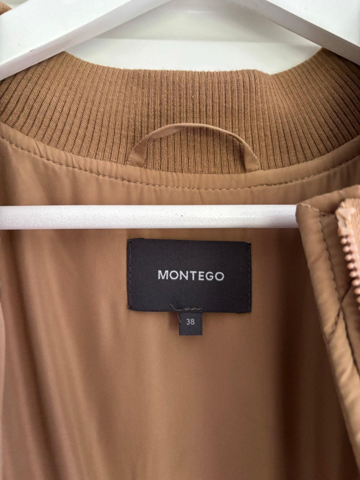 Montego gewat tussenjas in beige/cognac, maat 38, Kleding | Dames, Ophalen of Verzenden, Zo goed als nieuw, Maat 38/40 (M), Beige
