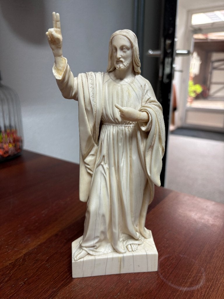 Ivoren figuur – Zegenende Christus 19e eeuw europees stuk, Antiek en Kunst, Kunst | Beelden en Houtsnijwerken, Ophalen of Verzenden