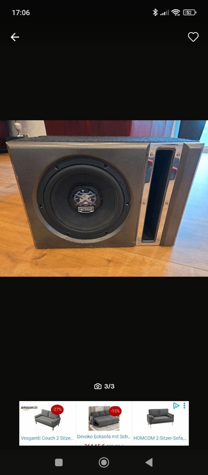 EM-PHASER T4 2800/1000W RMS 30cm Subwoofer in Behuizing, Ophalen