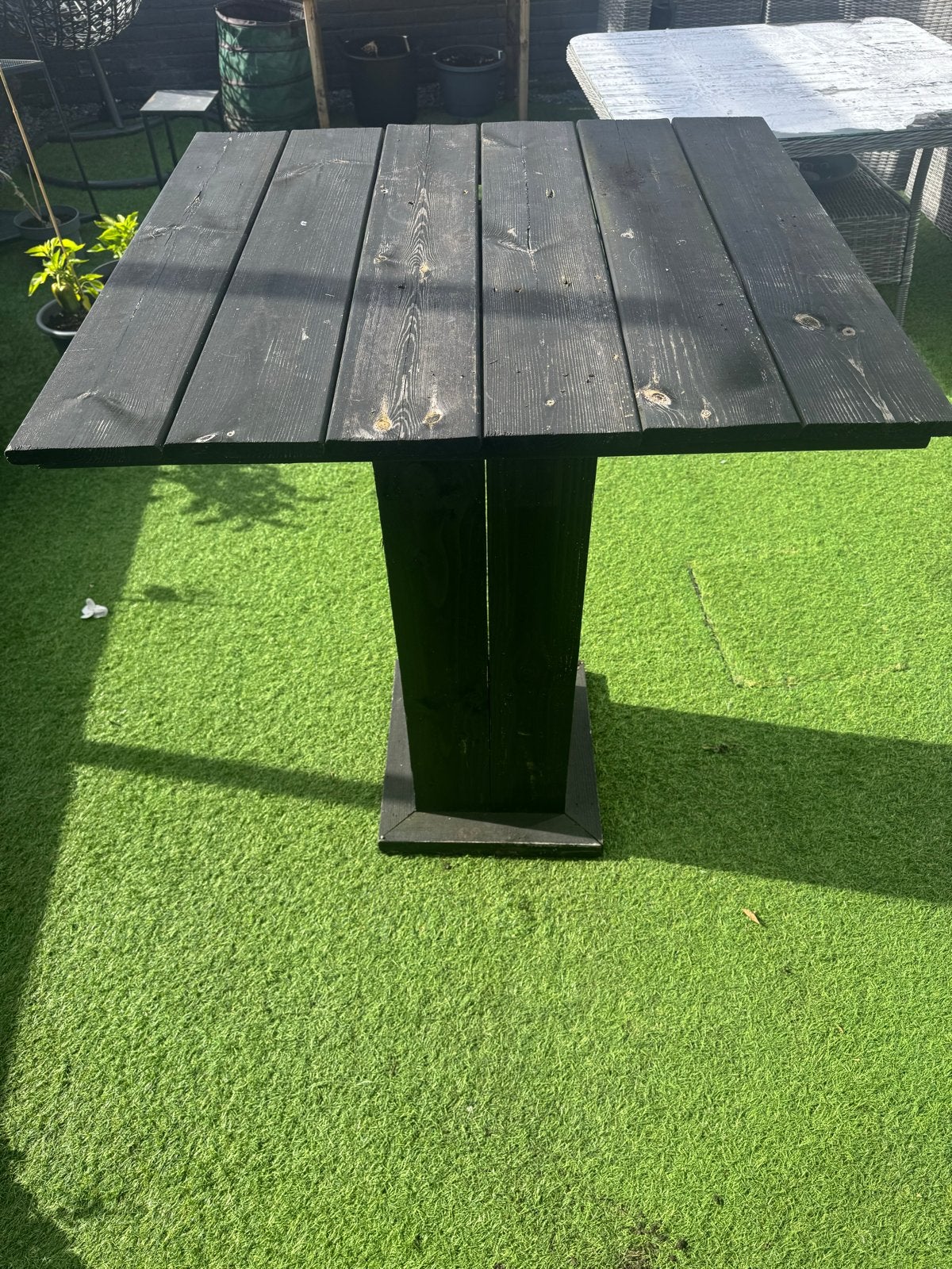 Robuuste Zwarte Houten Statafel, Ophalen, Gebruikt
