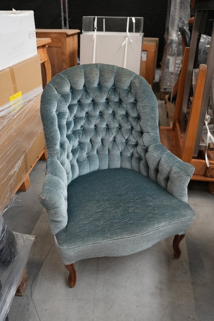 Oorfauteuil groenblauw - luxe look - stijlvolle fauteuil, Ophalen, Gebruikt, Minder dan 75 cm, 75 tot 100 cm