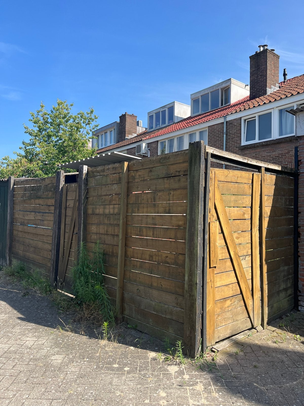 Houten schutting met poort - Gebruikt, Ophalen, 6 meter of meer, Hout, 1 tot 2 meter