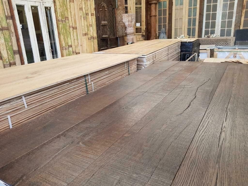 Extra brede Eiken vloer dubbel gerookt antiek kant ,& klaar, Ophalen of Verzenden, Nieuw, 75 m² of meer, Parket
