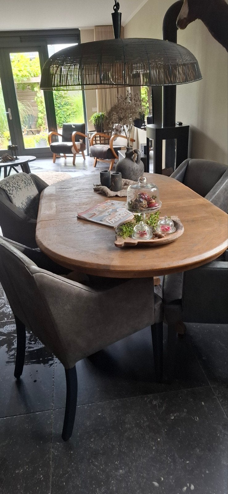 Robuuste massief eikenhouten eettafel, ovaal, uitschuifbaar, Huis en Inrichting, Tafels | Eettafels, Ophalen, Landelijk, Robuust
