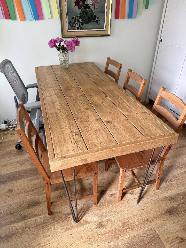 Robuuste tafel met metalen poten - 180x80x80, Ophalen, Gebruikt, 50 tot 100 cm, Vijf personen of meer