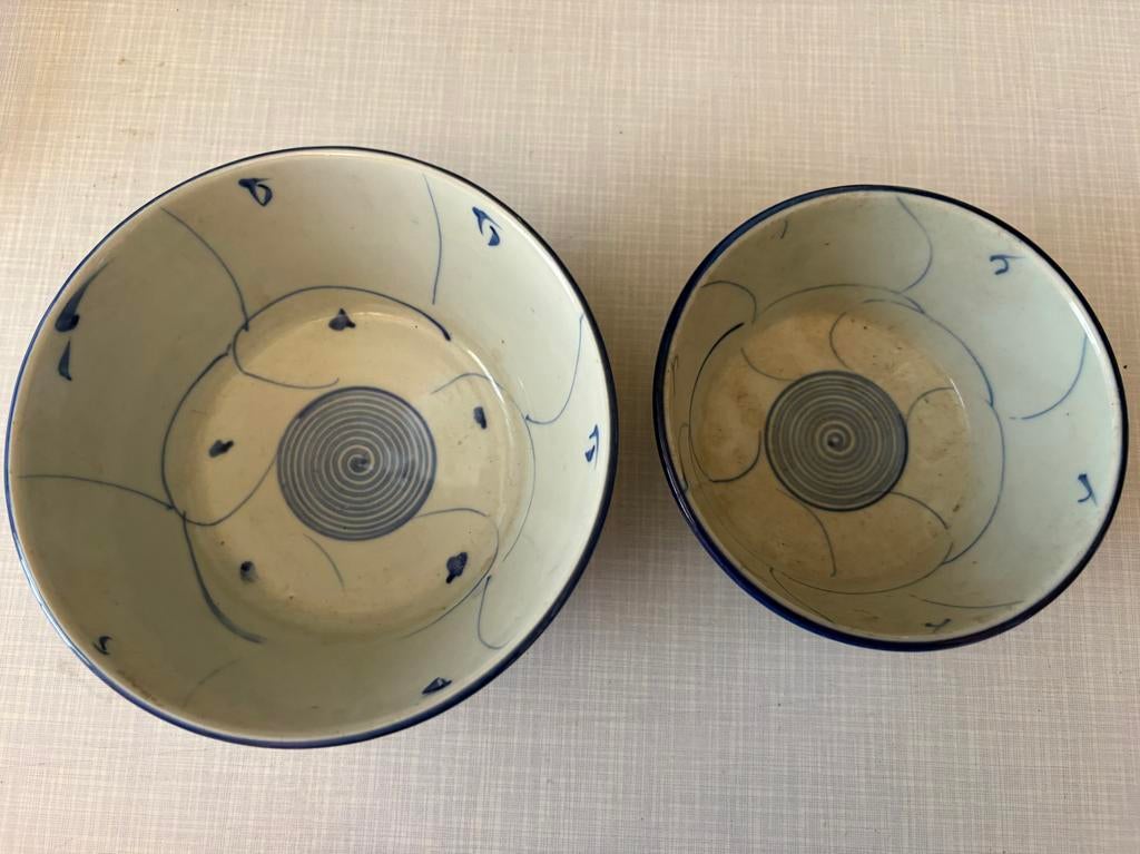 Antieke Chinese porseleinen kommen, blauw-wit decor, Ophalen of Verzenden