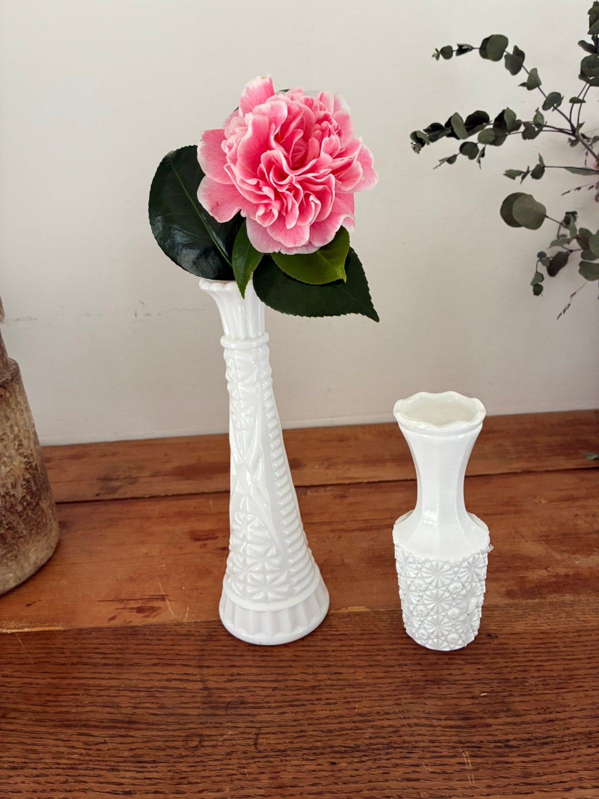 Vintage Wit melkglas vaas vazen Anchor Hocking, Antiek en Kunst, Ophalen of Verzenden