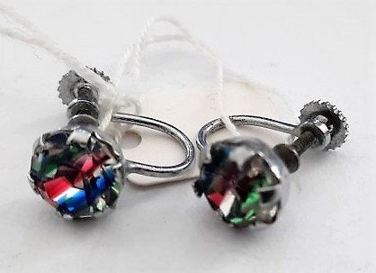 Mooie zilverkleurige schroefoorbellen met regenboog strass, Overige materialen, Nieuw, Ophalen of Verzenden, Knopjes of Stekers