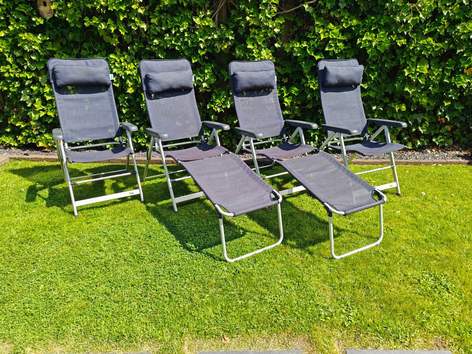 4x Verstelbare camping stoelen met voetenbanken, Ophalen, Zo goed als nieuw, Campingstoel