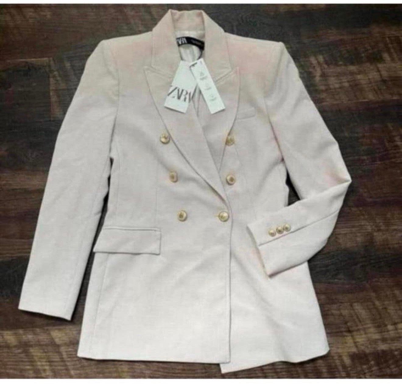 Zara Lange Double Breasted Blazer jack NIEUW S beige-roze, P, Beige, P, P