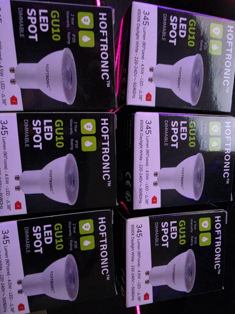 6x Hoftronic GU10 Dimmable Led spot - 6500K Daylight 4.5W, Huis en Inrichting, Lampen | Spots, Ophalen of Verzenden, Nieuw