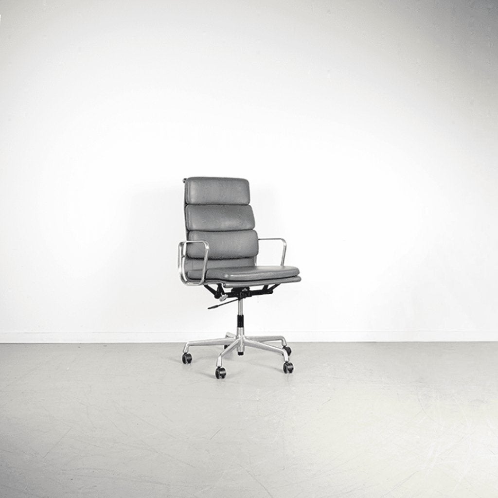 Vitra Eames EA 219 Bureaustoel Grijs Leer – Aluminium, Niet ingevuld, Zo goed als nieuw, Niet ingevuld, Niet ingevuld