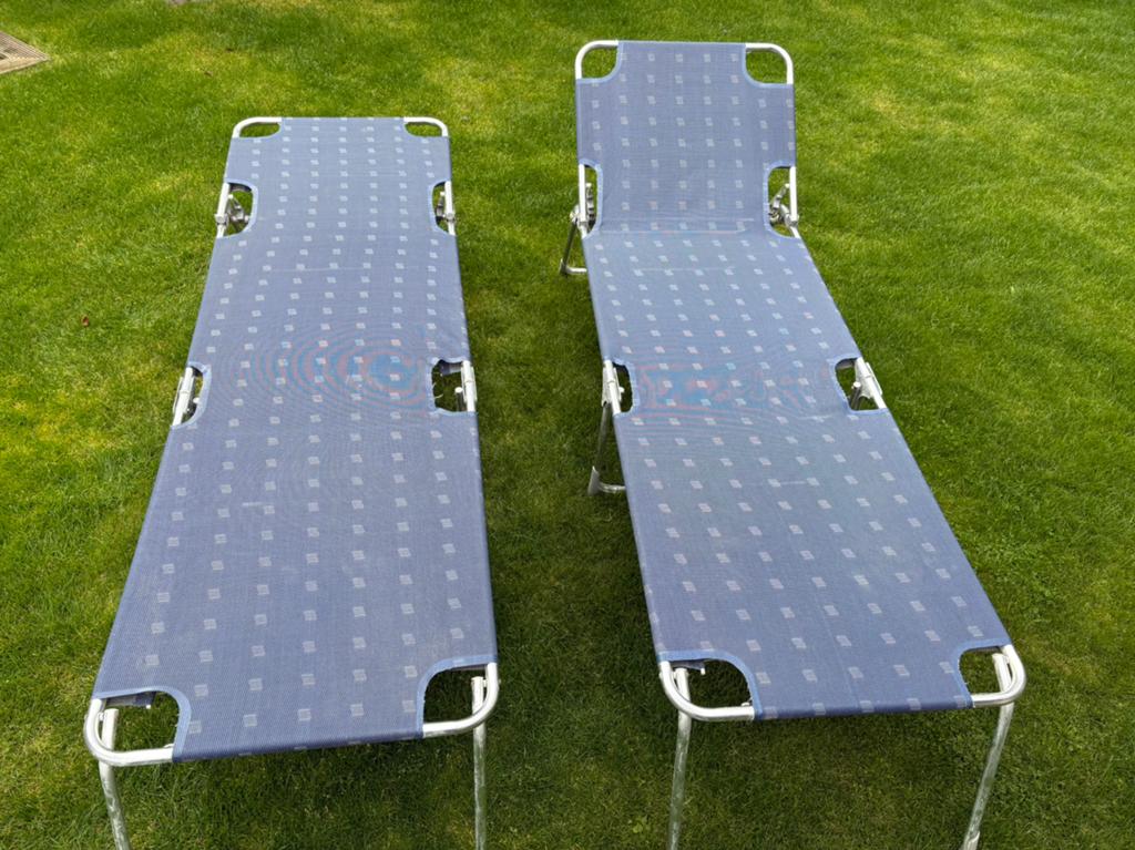 2 Dukdalf strandbed ligbed   comfortabel en inklapbaar, Tuin en Terras, Ligbedden, Ophalen of Verzenden, Gebruikt, Aluminium