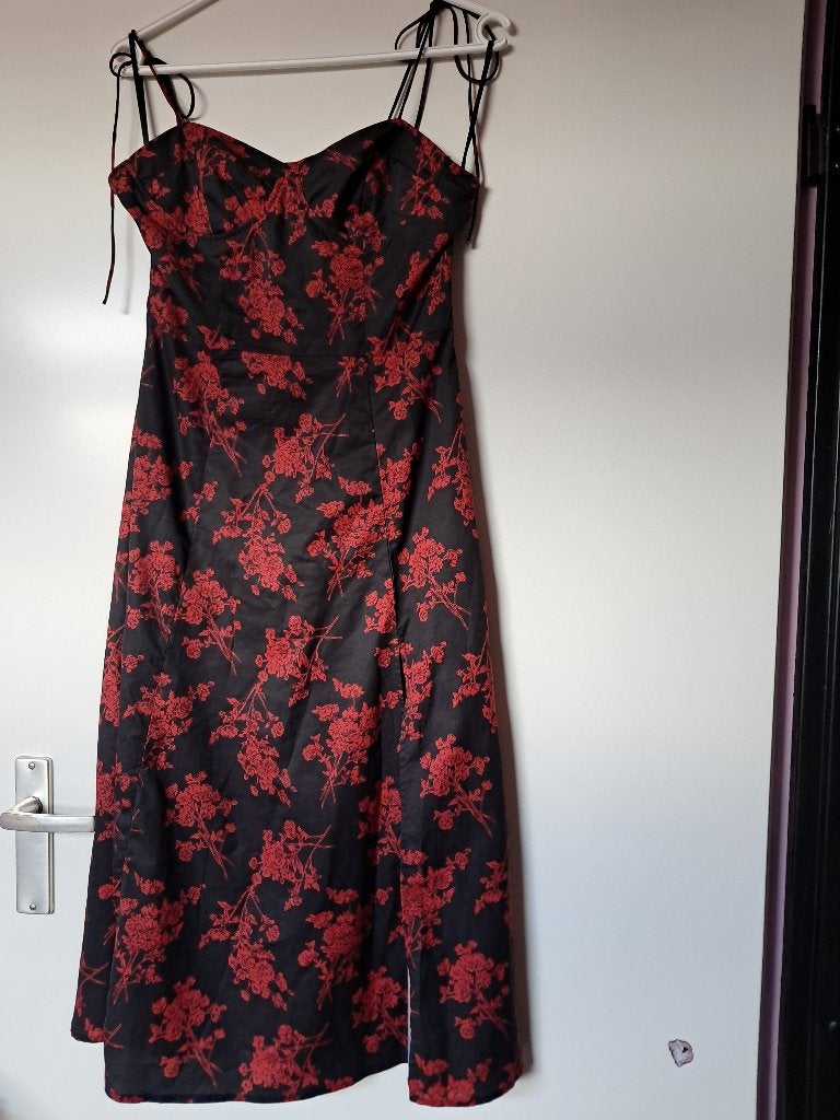 Lange zomerjurk met split maat S, Zwart, Ophalen of Verzenden, Zo goed als nieuw, Maat 36 (S)