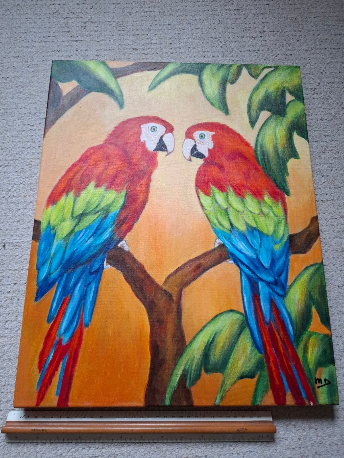 Ara's in het oerwoud, schilderij in zeer goede staat, Ophalen of Verzenden, Zo goed als nieuw, Schilderij