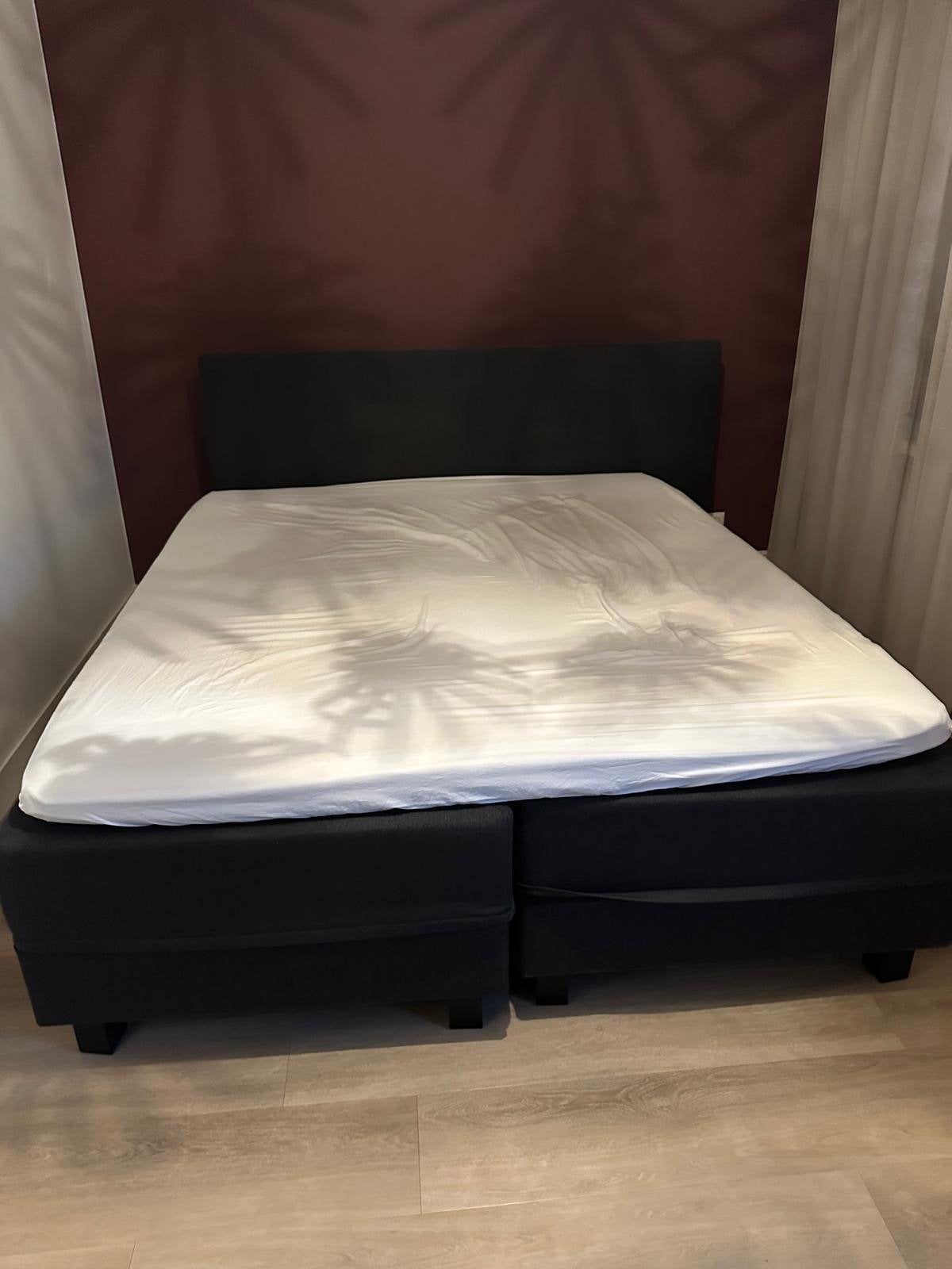 Tweepersoons boxspring met hoofdbord en topper - Antraciet, Ophalen, Gebruikt, 210 cm, Tweepersoons