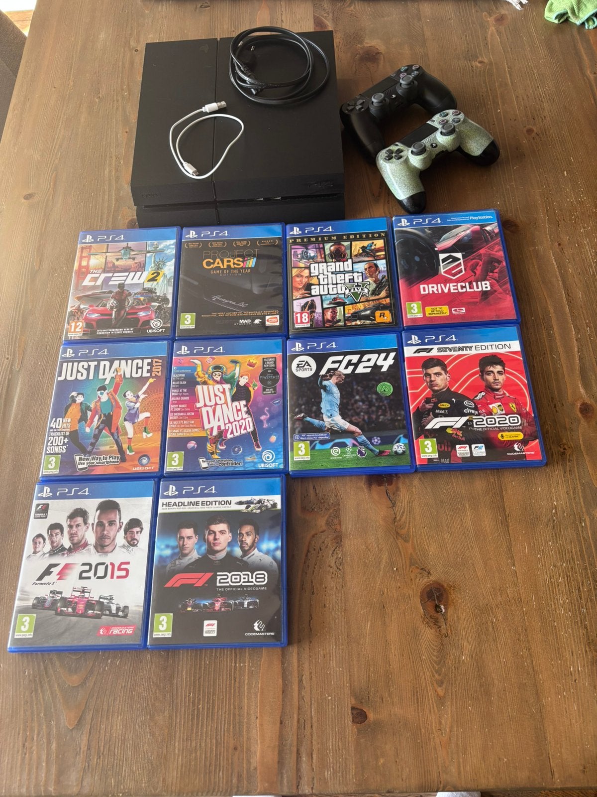 PlayStation 4 500GB + 2 controllers + 10 games, Ophalen, Met 2 controllers, Zo goed als nieuw, Original