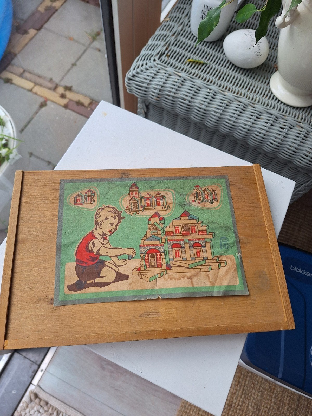 Vintage houten bouwblokken compleet Berbis, Antiek en Kunst, Ophalen of Verzenden