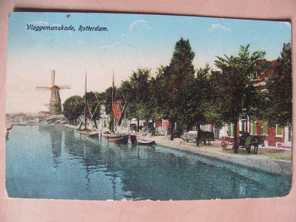 Rotterdam 1915 Vlaggemanskade met molen, Ophalen of Verzenden, Voor 1920, Gelopen, Zuid-Holland