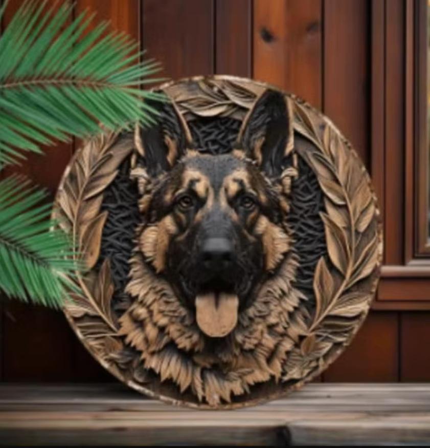 Vintage rond metalen bord Duitse Herder gezicht (20cm), Ophalen of Verzenden, Nieuw