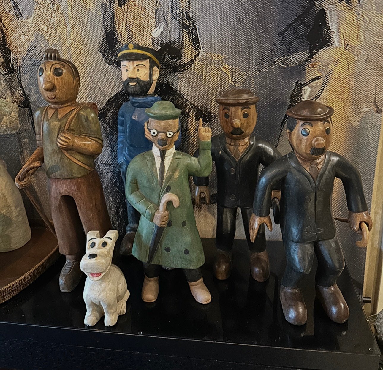 Kuifje tintin beeld hout Janssen Zonnebloem kapitein bobby, Groep mensen, Beeld, Hout, 50 - 100 cm