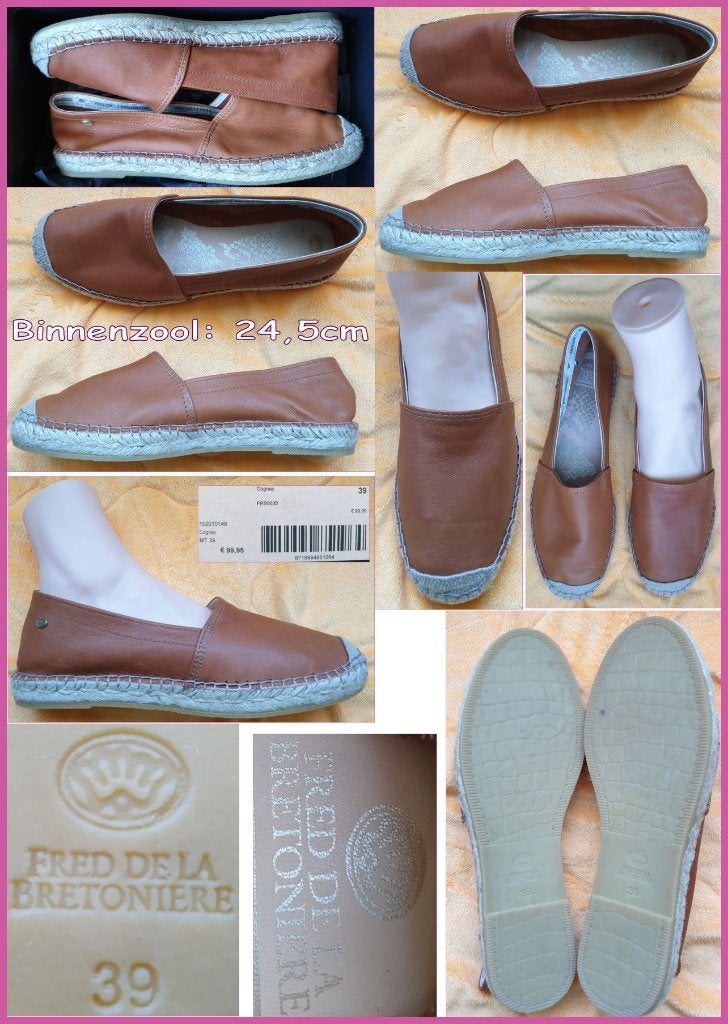 FRED DE LA BRETONIERE cognac bruine espadrilles maat 39, Fred de la Bretoniere, Bruin, Nieuw, Ophalen of Verzenden
