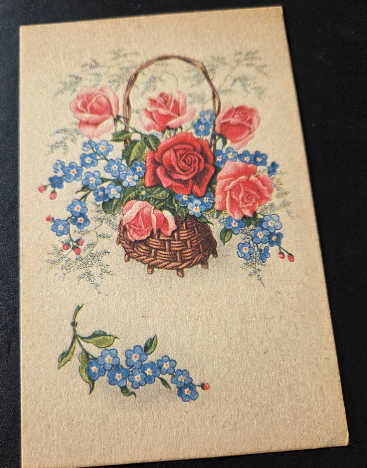 Vintage Postkaart: Rozen en Vergeet-mij-nietjes, België, Verzenden, Voor 1920, Ongelopen, Overige thema's