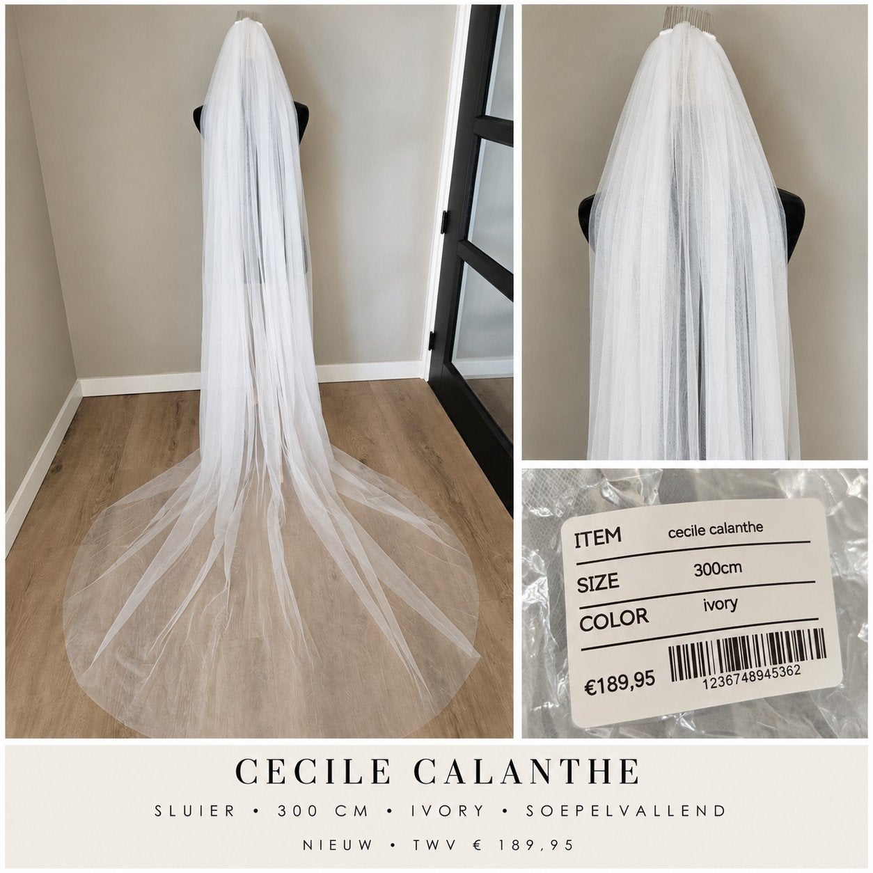 nieuw cecile calanthe sluier ivory soepelvallend 300cm, Ophalen of Verzenden, Nieuw, Wit, Accessoires