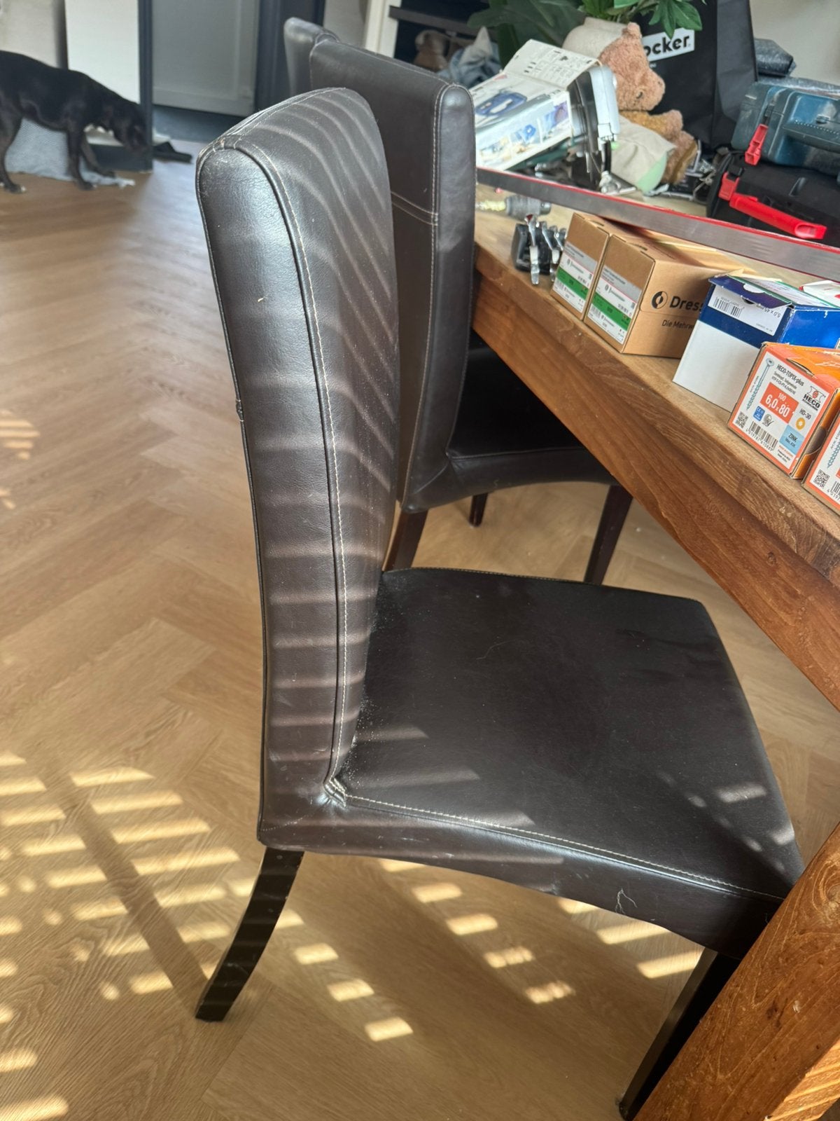 6 eetkamer stoelen, Ophalen, Gebruikt, Overige kleuren, Leer