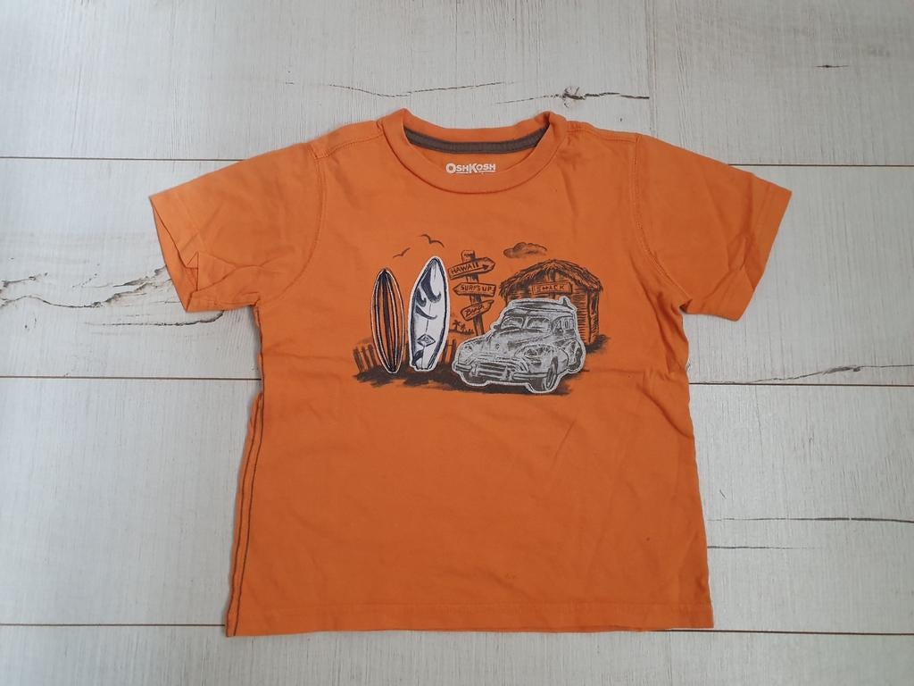 Leuk oranje "surf's up"  t-shirt mt 104/ 110 (OshKosh), Ophalen, Zo goed als nieuw, Shirt of Longsleeve, Jongen
