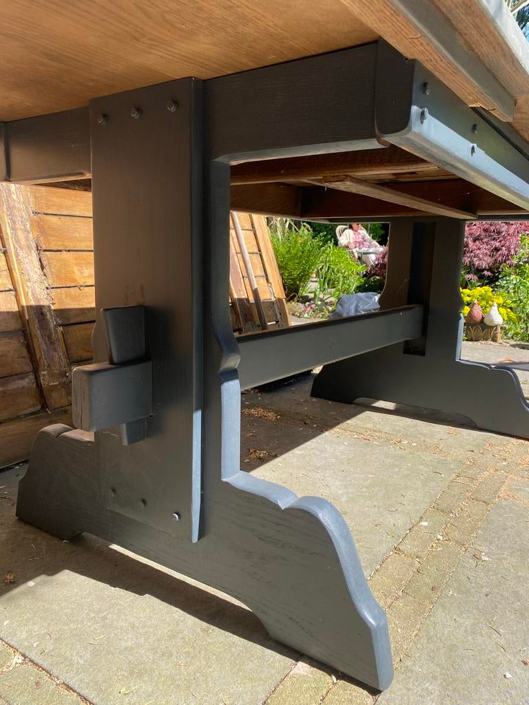 Uitschuifbare massief eiken kloostertafel 200(140)x84,5x77, Antiek en Kunst, Ophalen