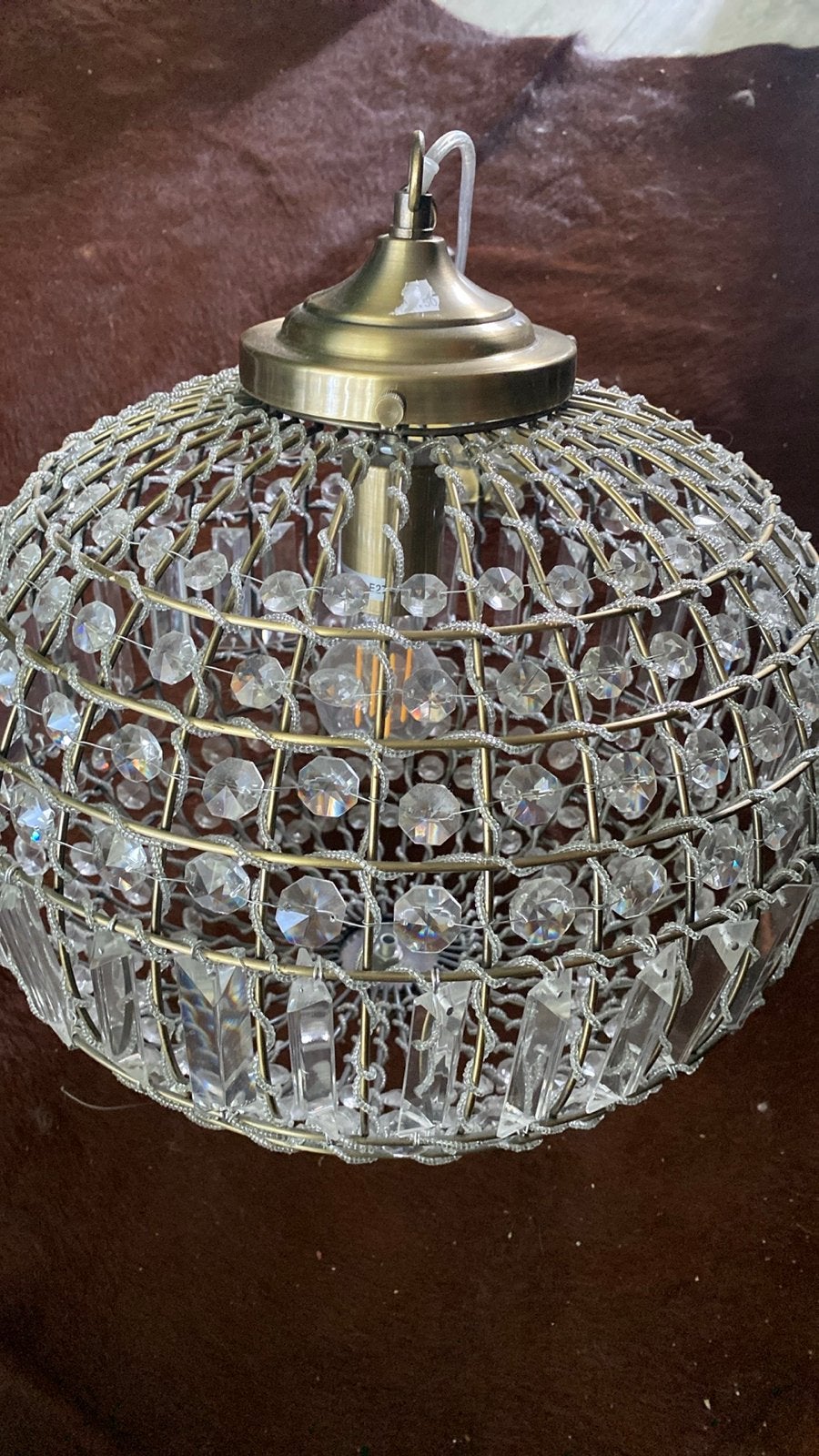 Kristallen Hanglamp - Vintage Stijl, Ophalen, Zo goed als nieuw, Metaal, E27 (groot)