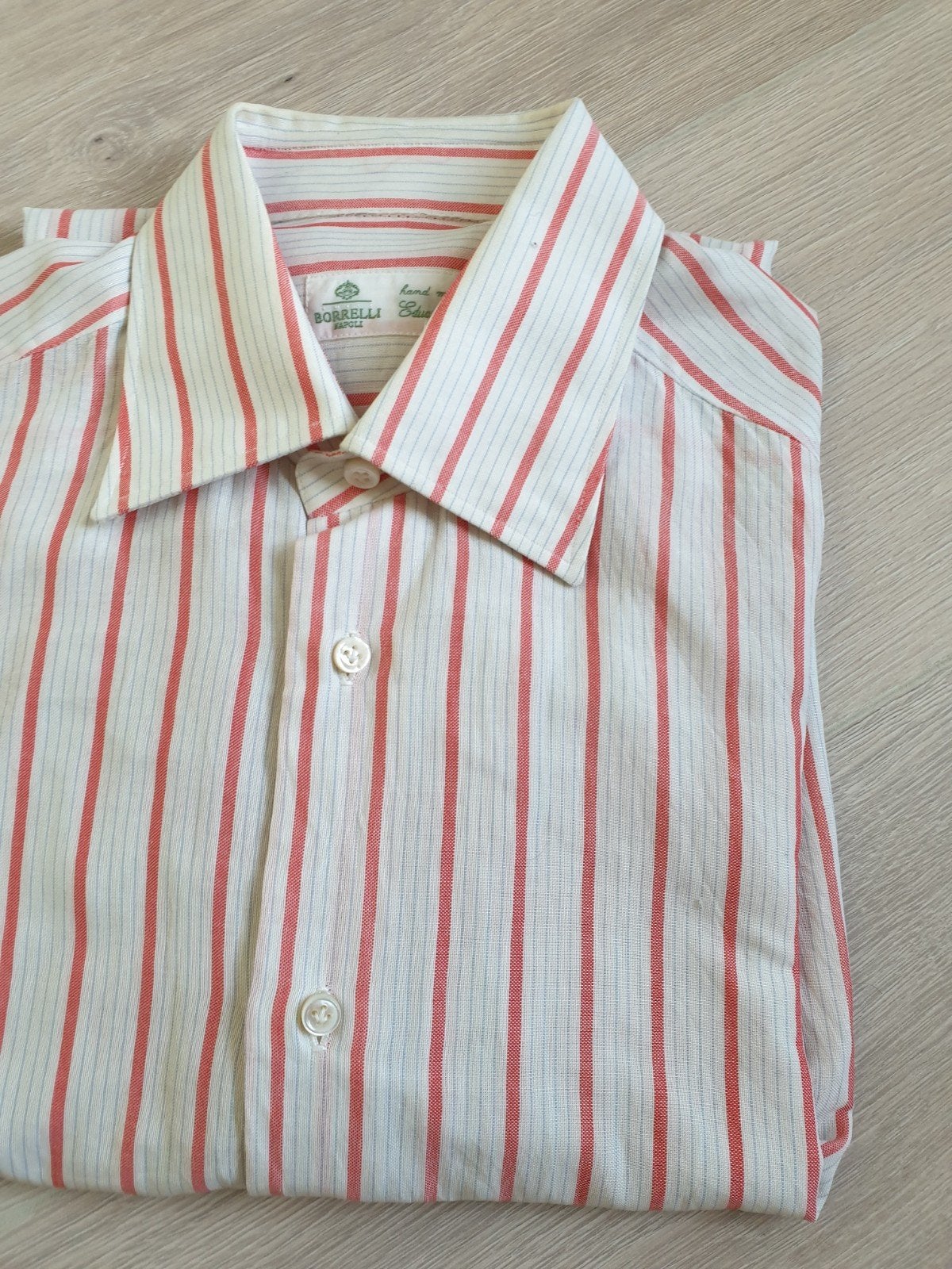 Borrelli handmade shirt mt 38 zgan €120, Ophalen, Halswijdte 38 (S) of kleiner, Wit, Zo goed als nieuw