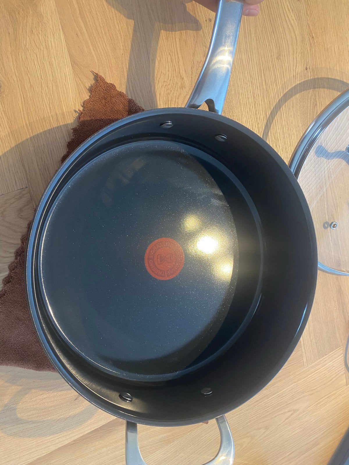 Jamie Oliver Tefal Koekenpan met Deksel - Zo goed als nieuw, Huis en Inrichting, Inductieplaat, Aluminium, Ophalen of Verzenden