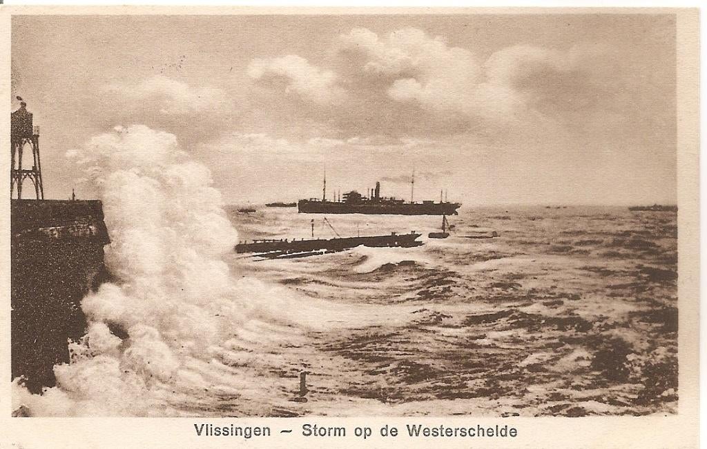 Vlissingen, Storm op de Westerschelde, Verzamelen, Ophalen of Verzenden, 1920 tot 1940, Gelopen, Zeeland