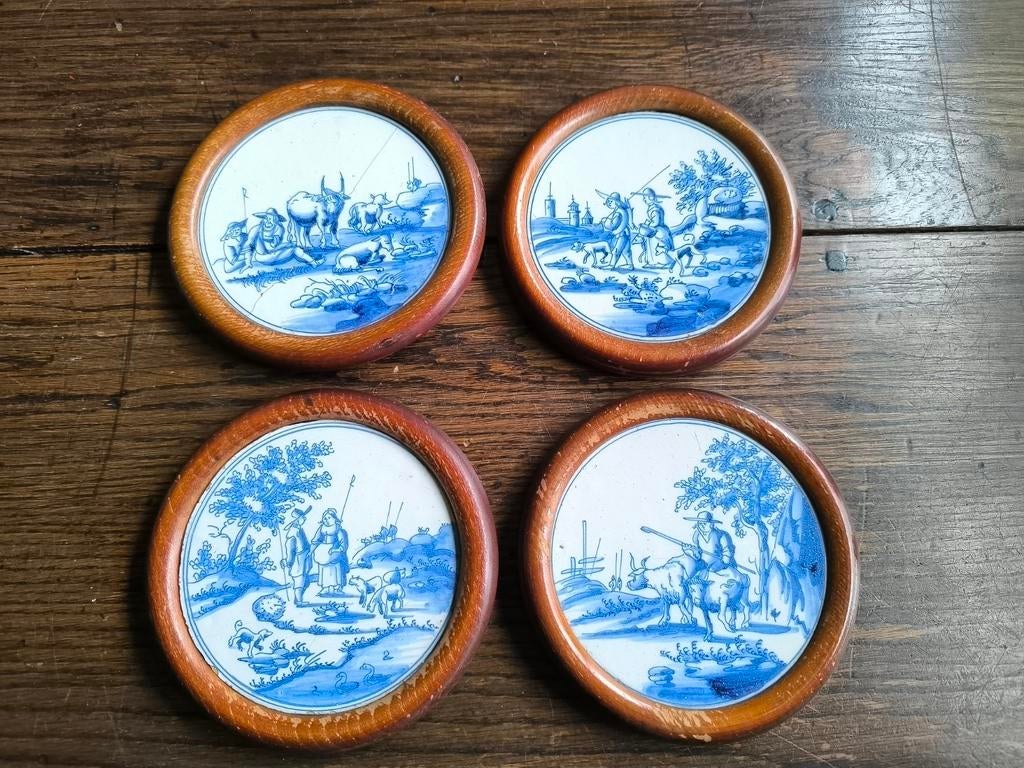 Antiek tegels in lijst 4 stuks, Antiek en Kunst, Ophalen of Verzenden