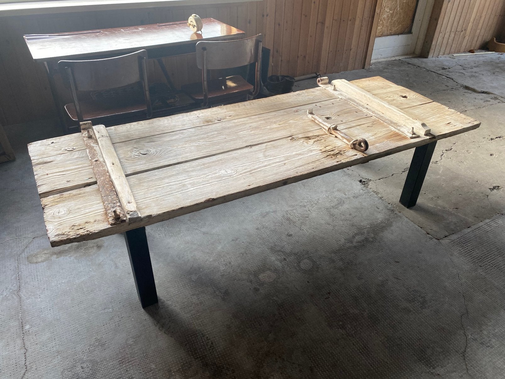 Tuintafel salontafel antieke deur, Ophalen, Zo goed als nieuw, Rechthoekig, Hout