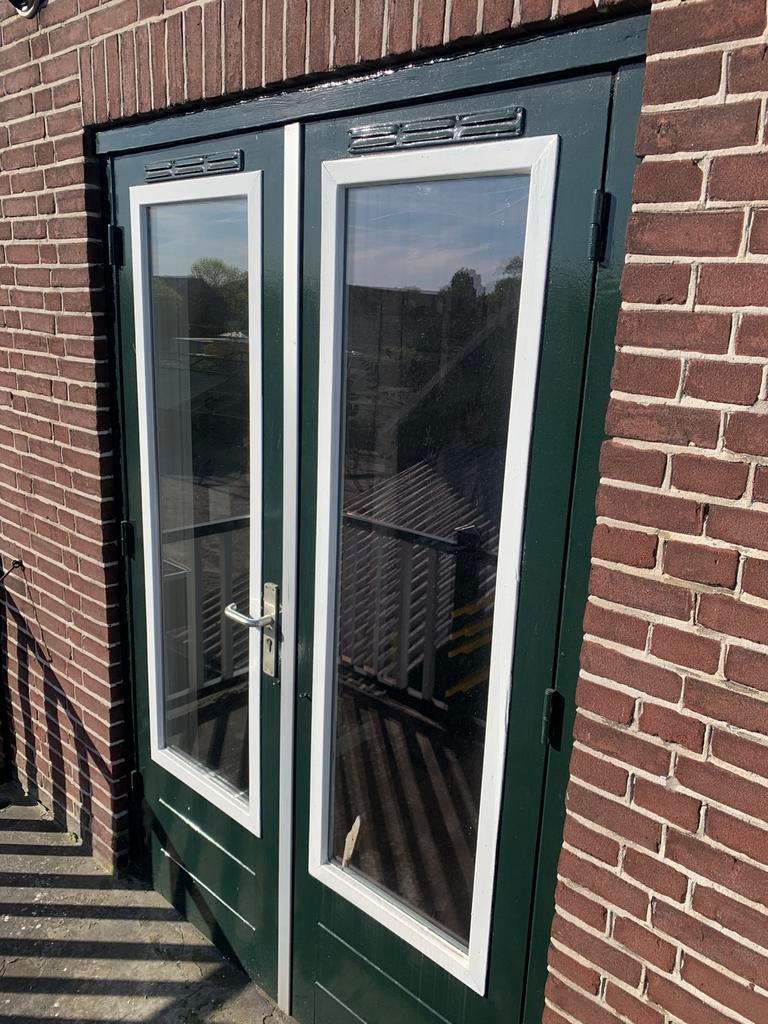 Set tuindeuren, openslaande deuren dubbel glas 145,5 x 214, Ophalen, Glas, Buitendeur, 200 tot 215 cm
