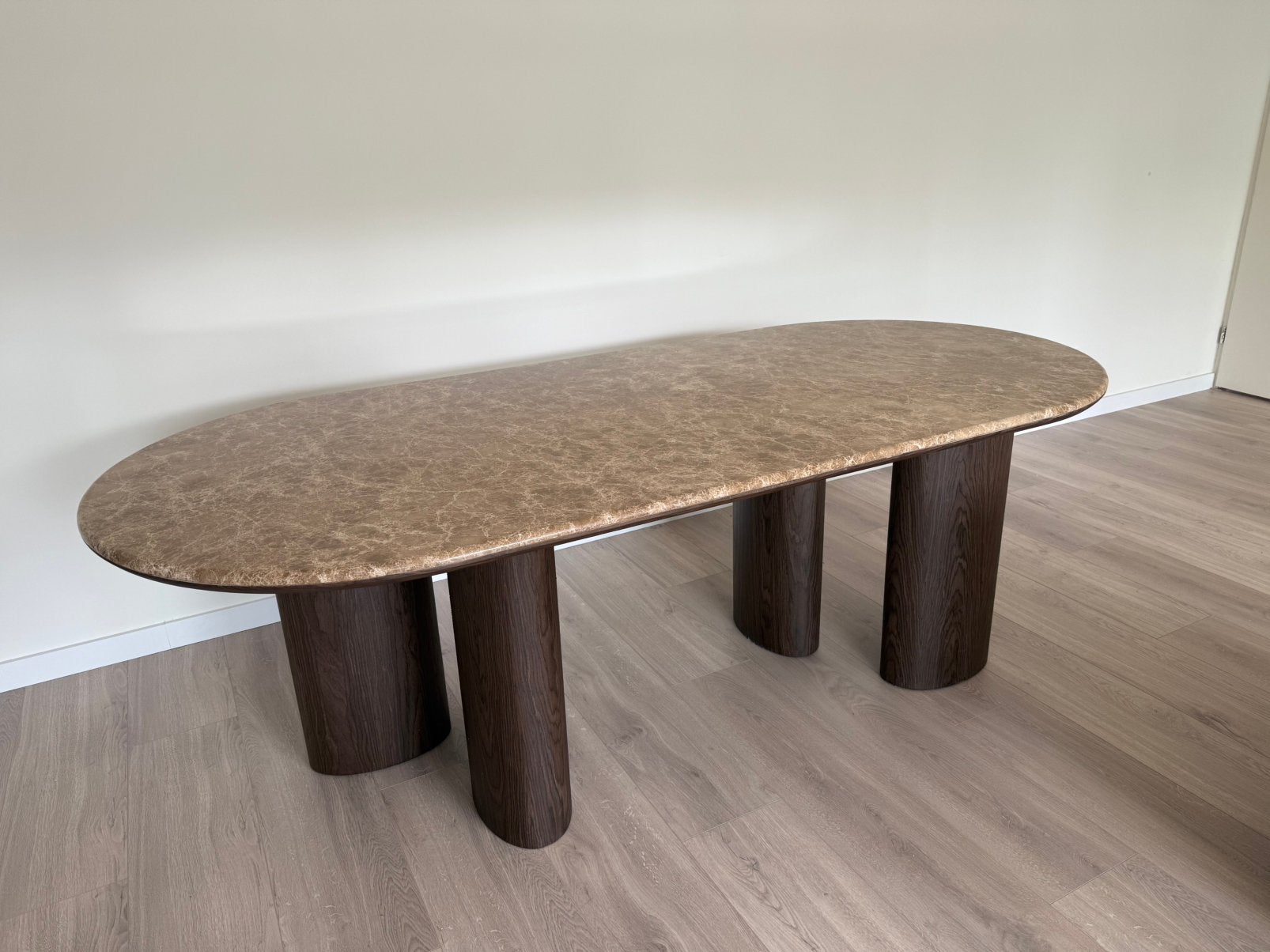 Ovale Marmeren eettafel 220x100 tot 8 pers. - scheur in blad, Ophalen, Overige materialen, 100 tot 150 cm, 200 cm of meer