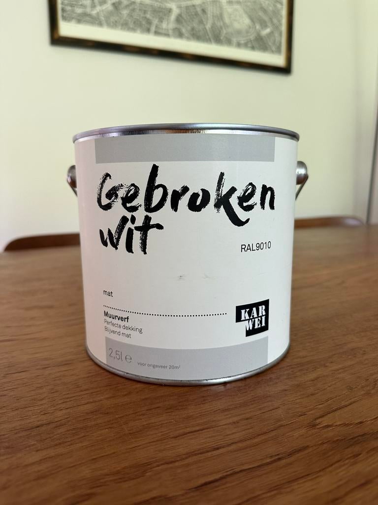 RAL 9010 gebroken wit muurverf 2,5 liter - KARWEI, Doe-het-zelf en Verbouw, Verf, Beits en Lak, Ophalen, Wit, Nieuw, Verf