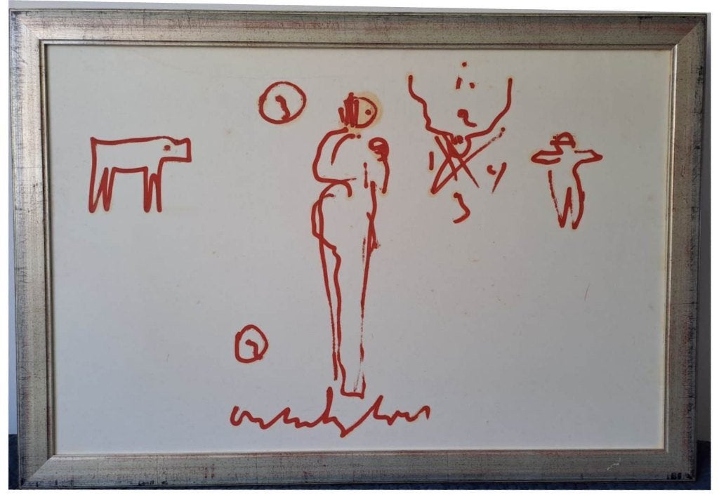 Anton Heyboer(1924)Acryl Doek "Vrouw in afwachting zaad" Ges, Ingelijst, Ophalen of Verzenden, Textiel, Figuren
