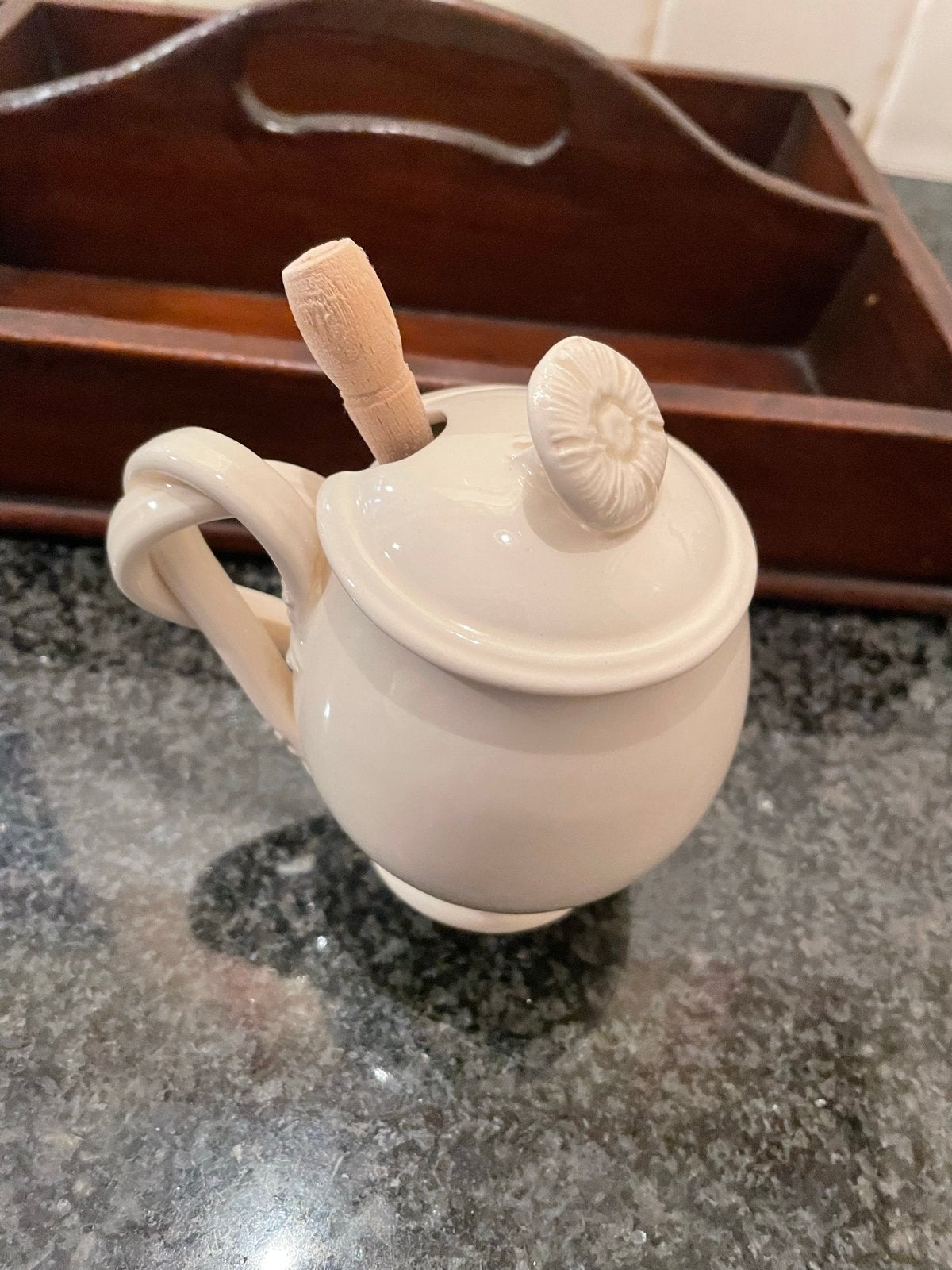 Royal Creamware Mosterdpotje met Lepel - Onbeschadigd, Ophalen of Verzenden
