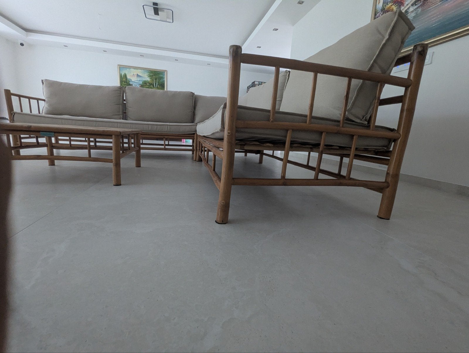 Bamboe Hoekbank met Salontafel - Exotan, Huis en Inrichting, Banken | Bankstellen, Ophalen, 250 tot 300 cm, Gebruikt, Hoekbank